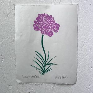 sea thrift sea pink Lino print on white paper